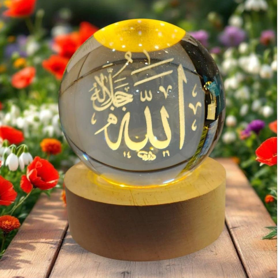 Crystal Ball 3D Allah Name Night Lamp – Elegant Islamic Table Light for Prayer Rooms & Home Décor