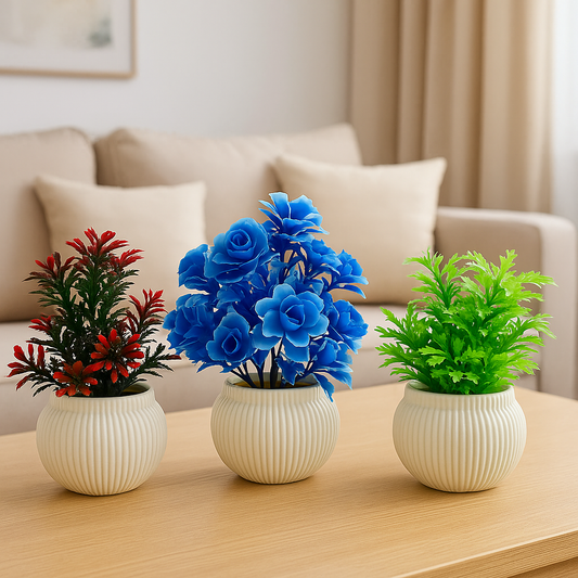 Pack of 4 Mini Artificial Plants – Small Decorative Planters for Home & Office Decor