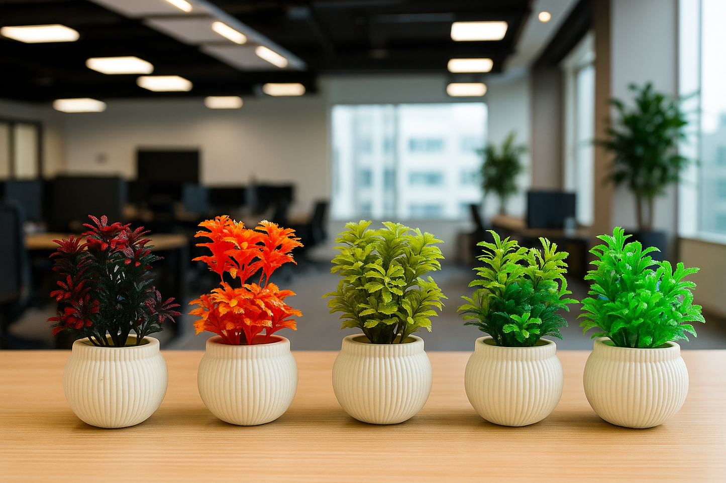 Pack of 4 Mini Artificial Plants – Small Decorative Planters for Home & Office Decor