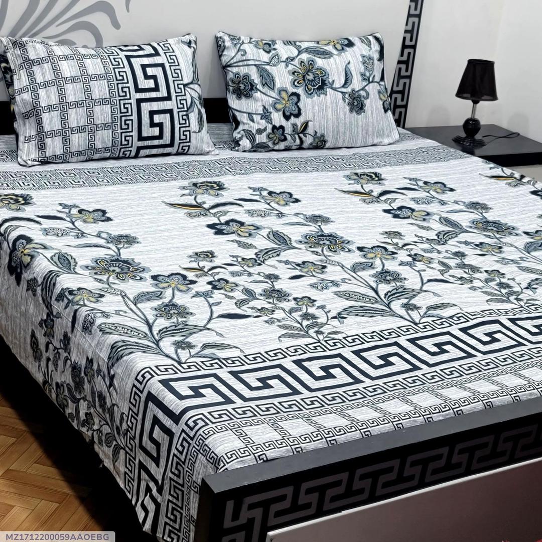 3-Piece Printed Bed Sheet Set – Soft Crystal Cotton Double Bed Design