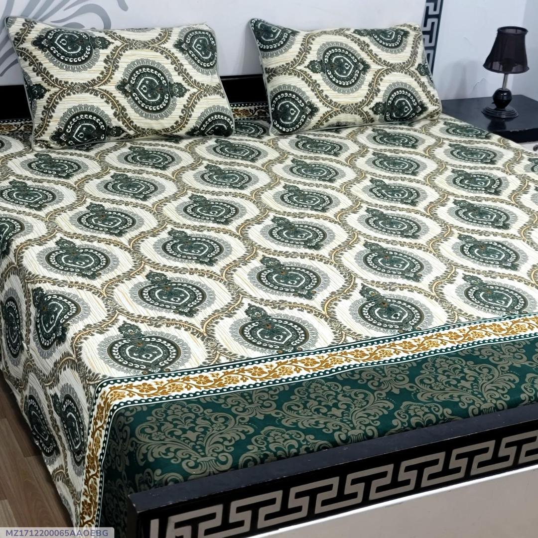 3-Piece Printed Bed Sheet Set – Soft Crystal Cotton Double Bed Design