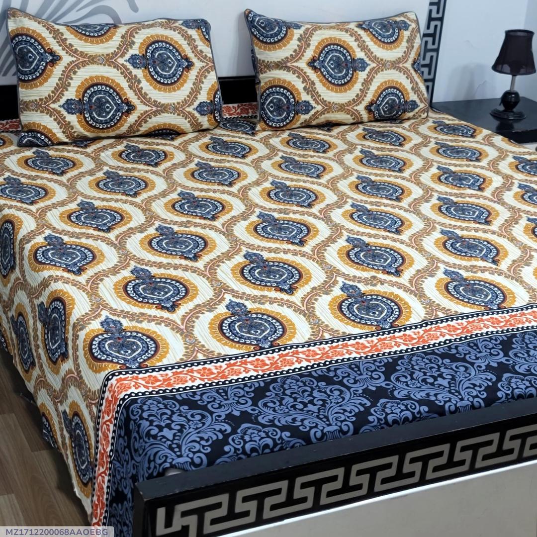 3-Piece Printed Bed Sheet Set – Multicolor Soft Crystal Cotton Double Bed Design