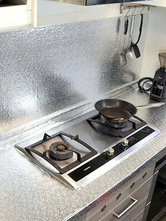 Silver Foil Kitchen Sticker (60×200cm) – Waterproof & Heat-Resistant Self-Adhesive Sheet
