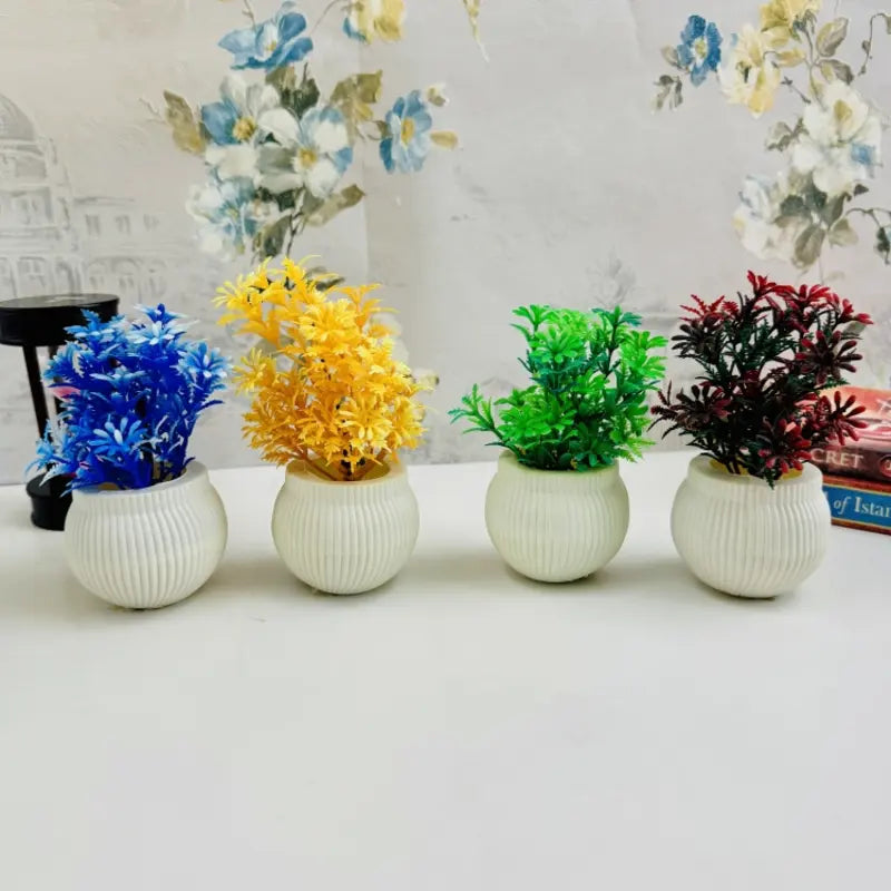 Pack of 4 Mini Artificial Plants – Small Decorative Planters for Home & Office Decor
