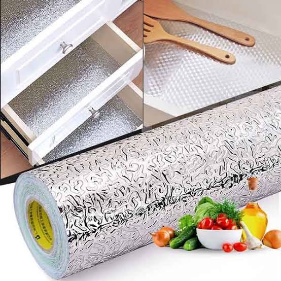 Silver Foil Kitchen Sticker (60×200cm) – Waterproof & Heat-Resistant Self-Adhesive Sheet