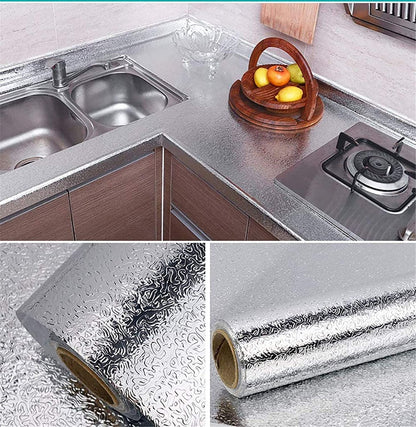 Silver Foil Kitchen Sticker (60×200cm) – Waterproof & Heat-Resistant Self-Adhesive Sheet