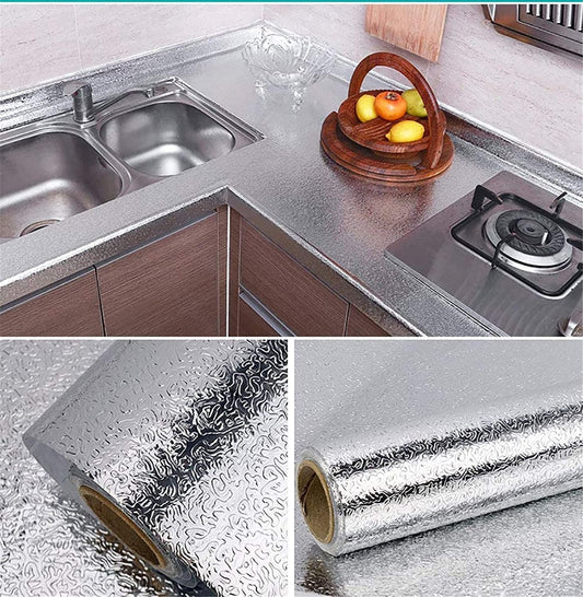 Silver Foil Kitchen Sticker (60×200cm) – Waterproof & Heat-Resistant Self-Adhesive Sheet
