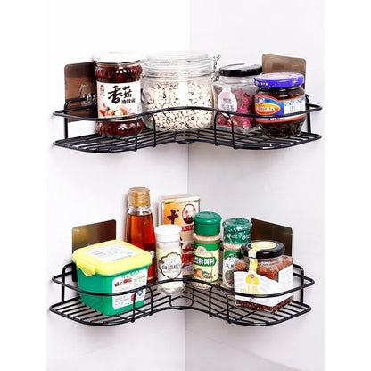 Metal Corner Shelf for Bathroom & Kitchen – Wall Mount Organizer Rack with Hook