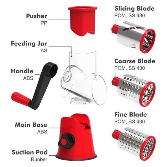 3-in-1 Tabletop Drum Grater – Manual Vegetable Cutter & Slicer for Easy Food Prep