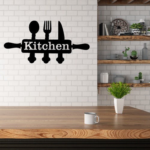 Modern Wooden Kitchen Wall Art – Utensil Design (5x12 Inches)
