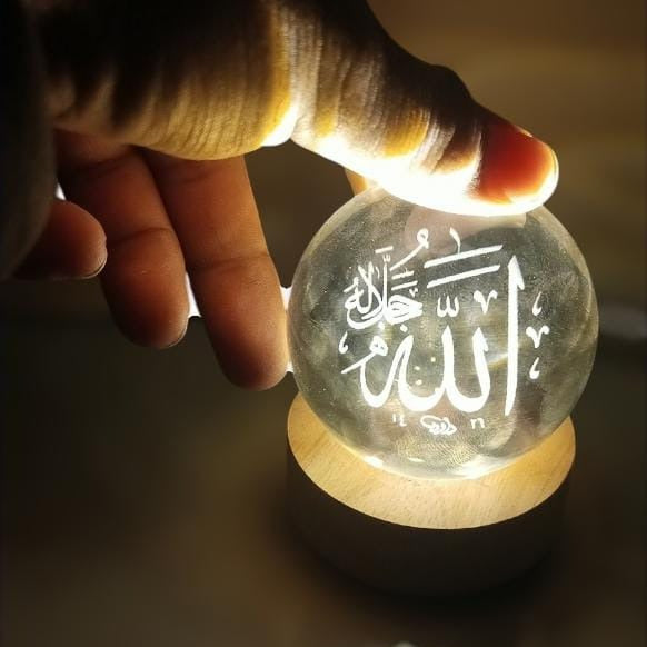 Crystal Ball 3D Allah Name Night Lamp – Elegant Islamic Table Light for Prayer Rooms & Home Décor