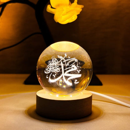 3D Crystal Arabic Night Lamp – Islamic LED Table Light with Muhammad Name Design