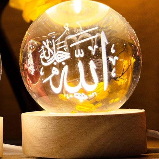 Crystal Ball 3D Allah Name Night Lamp – Elegant Islamic Table Light for Prayer Rooms & Home Décor