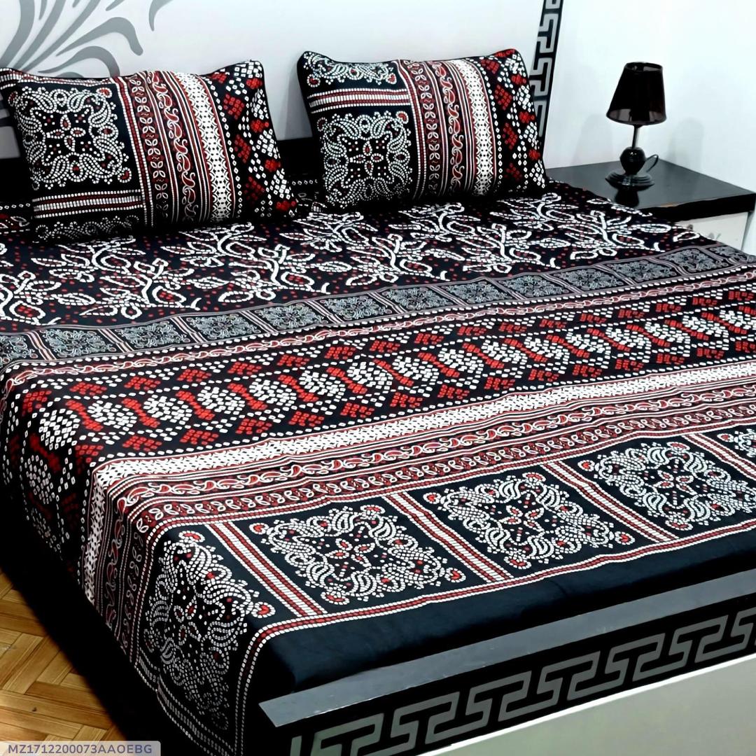 3-Piece Printed Bed Sheet Set – Soft Crystal Cotton Double Bed Design