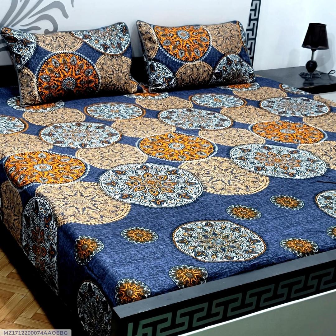 3-Piece Printed Bed Sheet Set – Soft Crystal Cotton Double Bed Design
